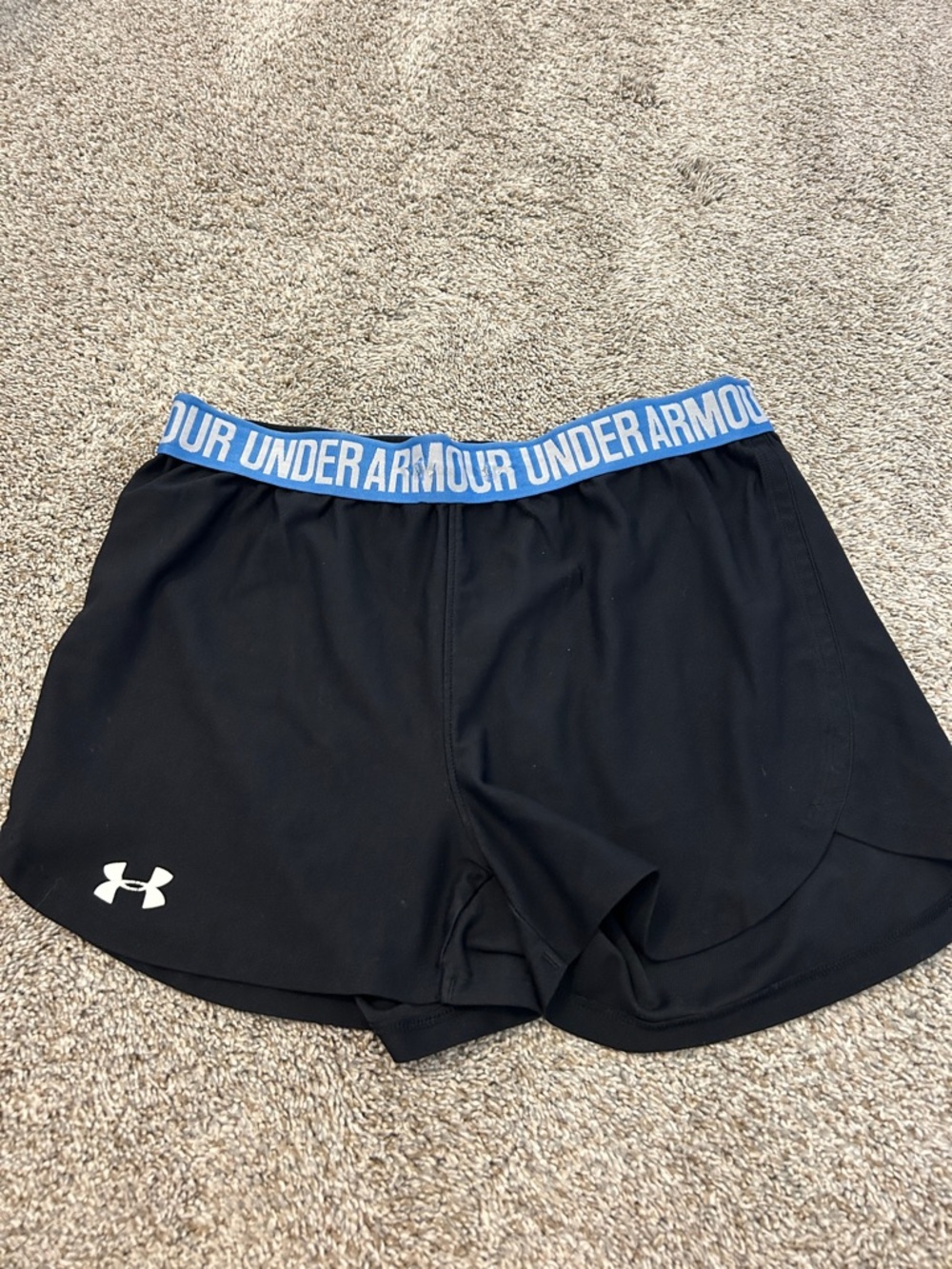 Under Armour Black Women's Athletic Shorts with Blue Branded Waistband
